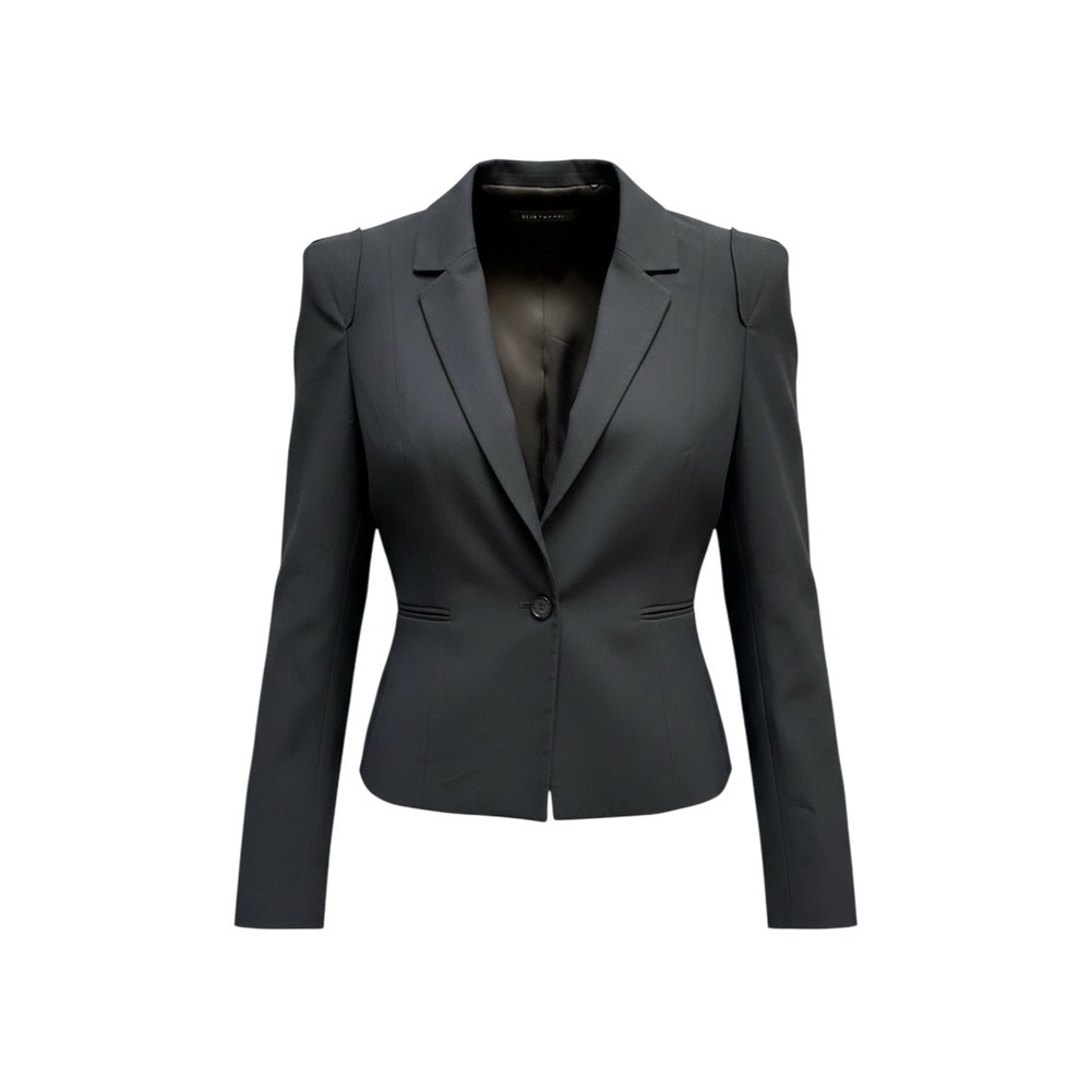 Elie‎ Tahari Womens Navy Blue Single Button Tailored Blazer Jacket Size 8